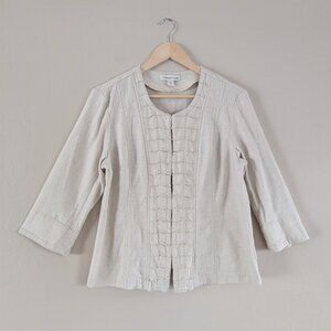 Beige Linen Blend Quarter Sleeve Blazer with Hook and Eye Clasps - Women's Sz 10
